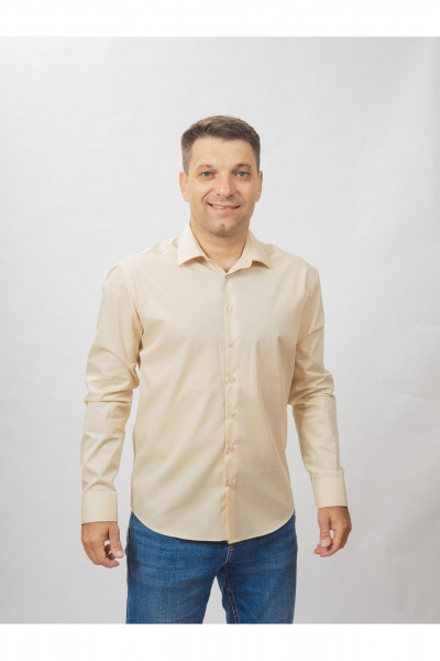 Круглогодичная slim рубашка из хлопка с гладью Nadex 01-088511/204-24 латте - фото 2