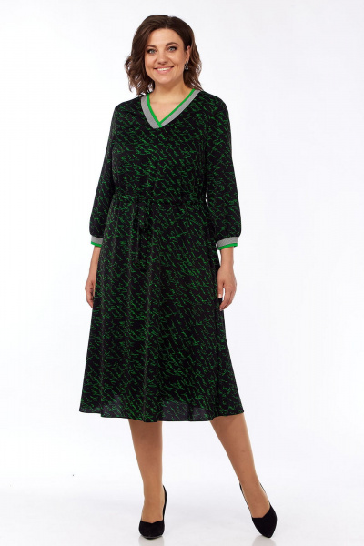 Нарядное платье А-силуэт из шифона с поясом Lady Style Classic 2316/3 черный_зеленый - фото 1