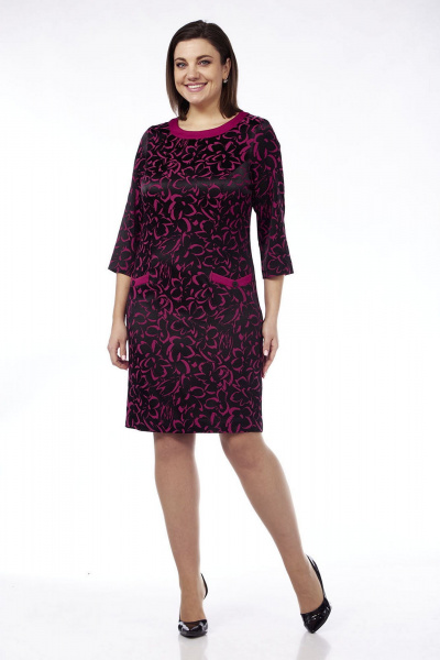 Нарядное вечернее платье из текстиля с рукавами 3/4 Lady Style Classic 2142 черный_малиновый - фото 1