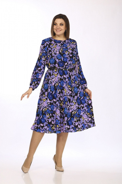 Платье из шифона с подкладкой и отрезной талией Lady Style Classic 2205/13 черный_сиреневый - фото 1