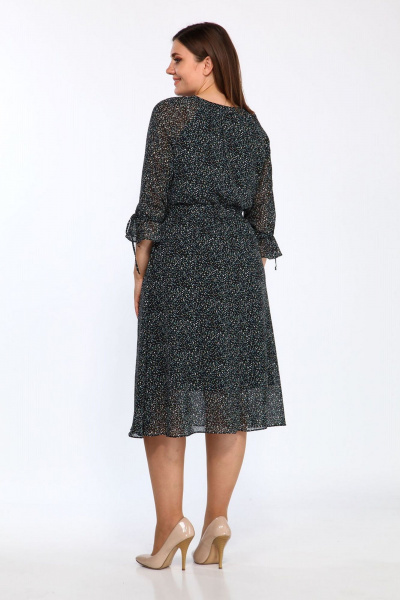 Платье из шифона с валанами и поясом Lady Style Classic 2204/17 черный_зеленый - фото 2