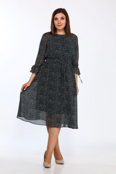Платье из шифона с валанами и поясом Lady Style Classic 2204/17 черный_зеленый - фото 1