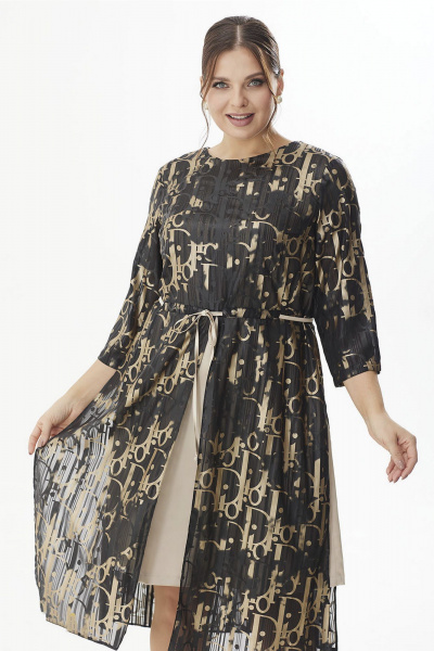 Платье вечернее шифоновое с разрезами и кулиской Lady Style Classic 2429/5 черный с золотым - фото 3