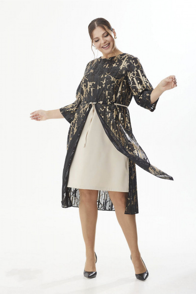 Платье вечернее шифоновое с разрезами и кулиской Lady Style Classic 2429/5 черный с золотым - фото 1