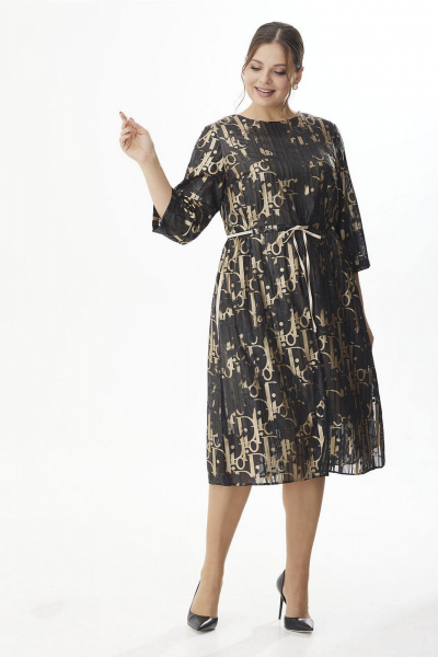 Платье вечернее шифоновое с разрезами и кулиской Lady Style Classic 2429/5 черный с золотым - фото 2