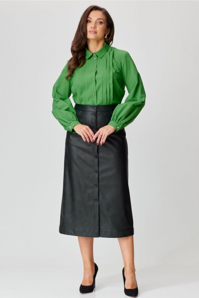 Юбка макси из экокожи с карманами и застежкой на петли Andina city 1009-24 черный - фото 5