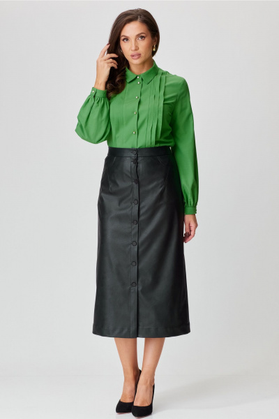 Юбка макси из экокожи с карманами и застежкой на петли Andina city 1009-24 черный - фото 4