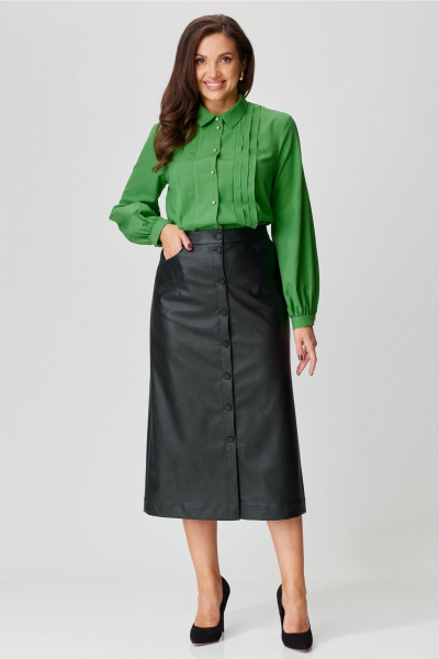 Юбка макси из экокожи с карманами и застежкой на петли Andina city 1009-24 черный - фото 1