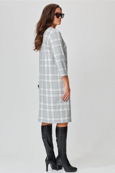Платье из костюмной ткани с карманами и юбкой-клеш Andina city 8030-24 серый_клетка - фото 2