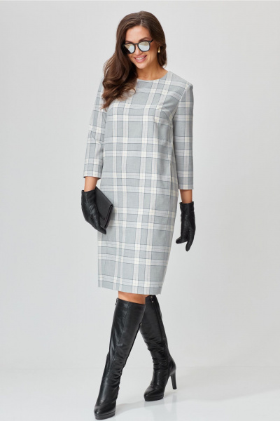 Платье из костюмной ткани с карманами и юбкой-клеш Andina city 8030-24 серый_клетка - фото 8