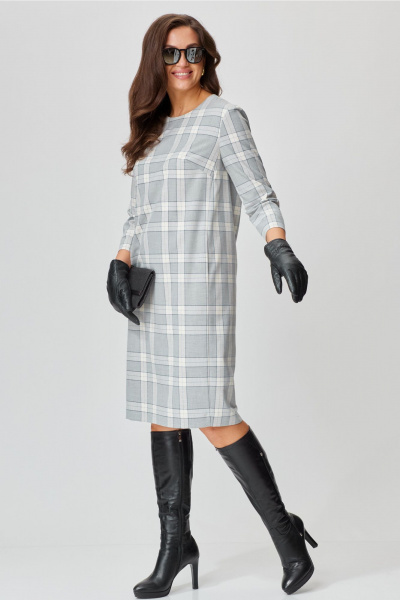 Платье из костюмной ткани с карманами и юбкой-клеш Andina city 8030-24 серый_клетка - фото 7