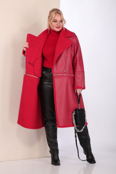 Пальто трансформер из эко-кожи с функцией отстегивания Celentano 2077.2 алый - фото 4
