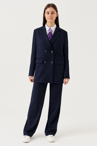 Жакет для девочки с застежкой на петли и карманами Panda Kids 264431-170 Синий - фото 1