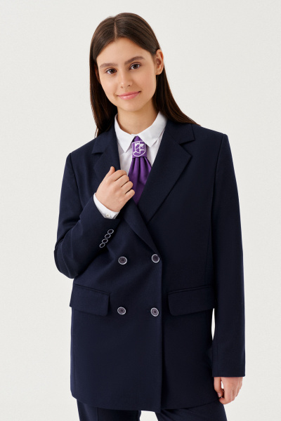 Жакет для девочки с застежкой на петли и карманами Panda Kids 264431-170 Синий - фото 2