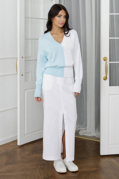Белый и голубой джемпер с разноцветным дизайном и заниженной линией плеч Romgil РВ0023-ХЛ2 бледно-голубой,белый - фото 6