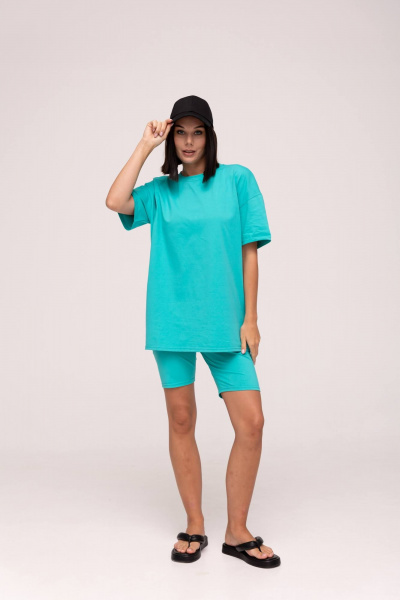 Летний костюм из хлопка: майка и шорты в спортивном стиле Romgil 735ЛХТЗ бирюзово-зеленый - фото 6