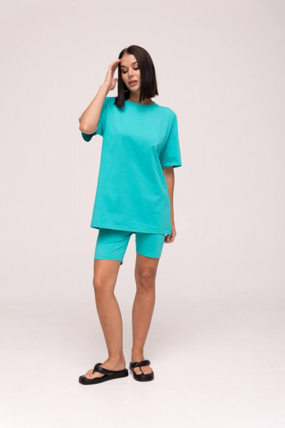 Летний костюм из хлопка: майка и шорты в спортивном стиле Romgil 735ЛХТЗ бирюзово-зеленый - фото 4