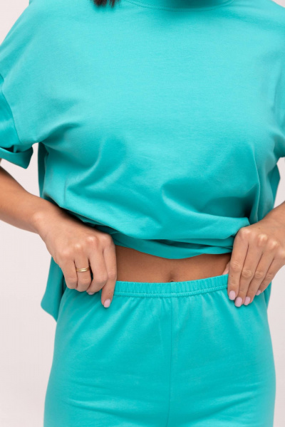 Летний костюм из хлопка: майка и шорты в спортивном стиле Romgil 735ЛХТЗ бирюзово-зеленый - фото 3