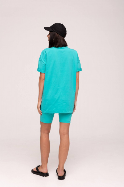Летний костюм из хлопка: майка и шорты в спортивном стиле Romgil 735ЛХТЗ бирюзово-зеленый - фото 2