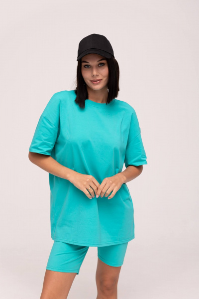 Летний костюм из хлопка: майка и шорты в спортивном стиле Romgil 735ЛХТЗ бирюзово-зеленый - фото 1