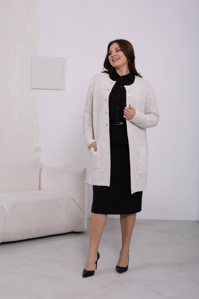 Кардиган вязаный из трикотажа с длиной свободной посадки Romgil 906ПТЗ светло-бежевый - фото 1