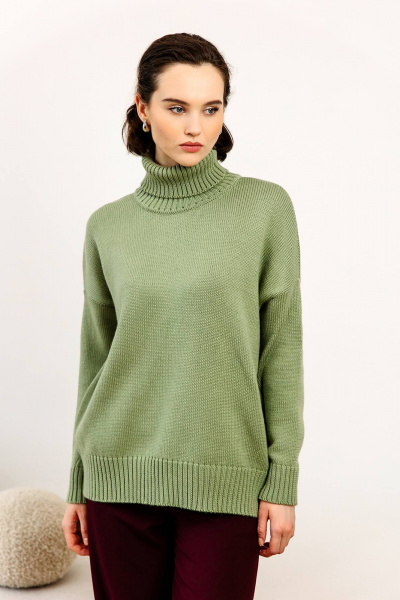 Демисезонное платье с разрезом из трикотажа Romgil РВ0003-ШЕ1 светло-оливковый - фото 1