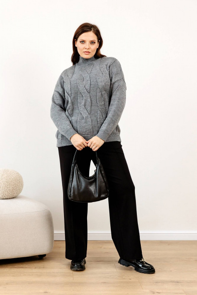Демисезонный джемпер оверсайз из трикотажа Romgil РВ0088-ШЕ5 серый - фото 7