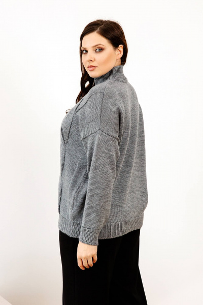 Демисезонный джемпер оверсайз из трикотажа Romgil РВ0088-ШЕ5 серый - фото 6