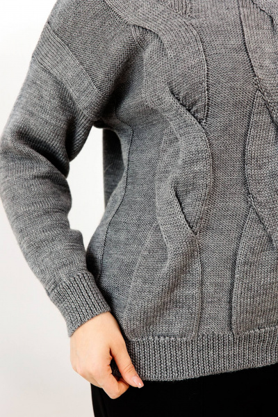Демисезонный джемпер оверсайз из трикотажа Romgil РВ0088-ШЕ5 серый - фото 3