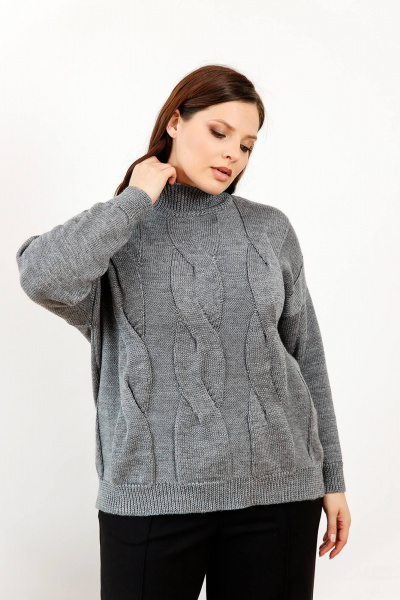 Демисезонный джемпер оверсайз из трикотажа Romgil РВ0088-ШЕ5 серый - фото 1
