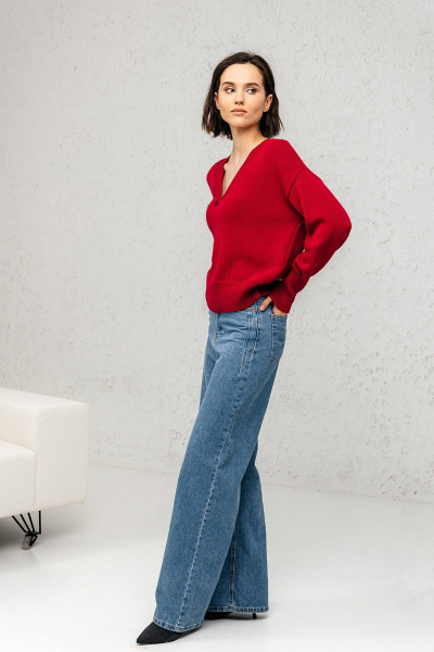 Джемпер жіночий прямий з жаккардом та рукавом рубашкою Romgil РВ0129-ХЛ2 глубокий_красный - фото 3