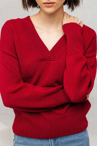 Джемпер жіночий прямий з жаккардом та рукавом рубашкою Romgil РВ0129-ХЛ2 глубокий_красный - фото 2
