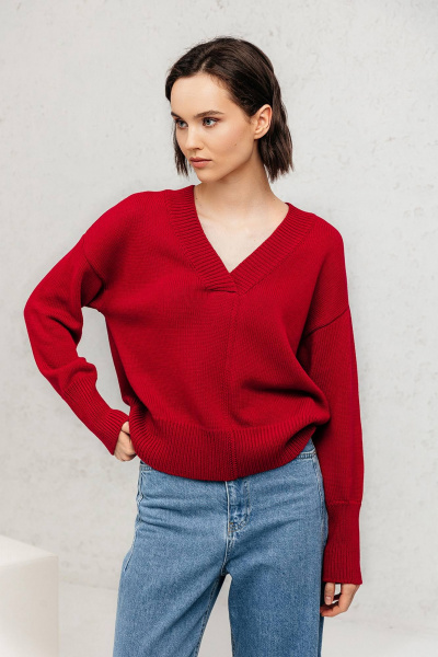 Джемпер жіночий прямий з жаккардом та рукавом рубашкою Romgil РВ0129-ХЛ2 глубокий_красный - фото 1
