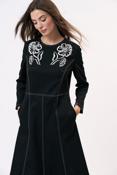 Платье из хлопка полуприлегающего силуэта с вышивкой Art Ribbon M3951P - фото 3