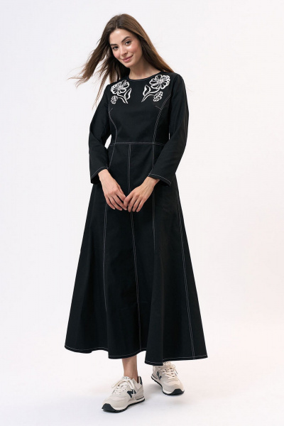Платье из хлопка полуприлегающего силуэта с вышивкой Art Ribbon M3951P - фото 1
