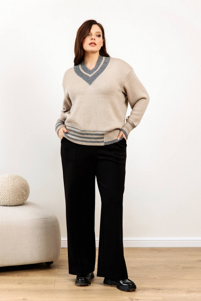 Джемпер накладними карманами з високоякісної пряжі Romgil 887ШТЗ светло-бежевый,серый - фото 6