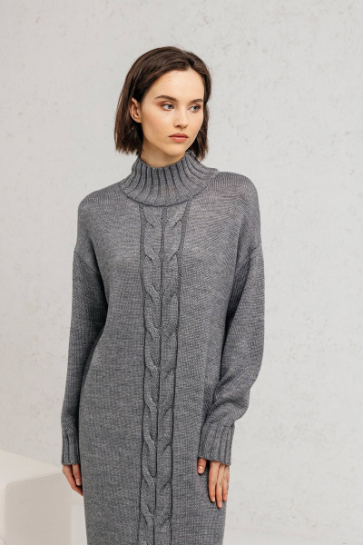 Платье теплое из трикотажа с воротником-стойкой Romgil 946ШТЗ серый - фото 5