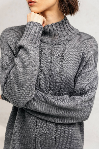 Платье теплое из трикотажа с воротником-стойкой Romgil 946ШТЗ серый - фото 3