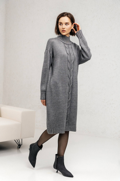 Платье теплое из трикотажа с воротником-стойкой Romgil 946ШТЗ серый - фото 1