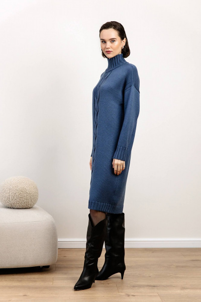 Платье с шерстью и воротником-стойкой, прямой силуэт Romgil 946ШТЗ индиго - фото 6