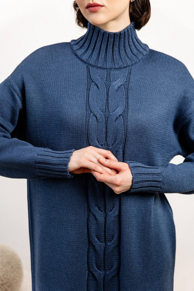 Платье с шерстью и воротником-стойкой, прямой силуэт Romgil 946ШТЗ индиго - фото 4