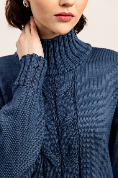 Платье с шерстью и воротником-стойкой, прямой силуэт Romgil 946ШТЗ индиго - фото 3