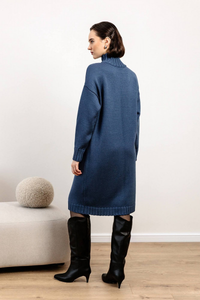 Платье с шерстью и воротником-стойкой, прямой силуэт Romgil 946ШТЗ индиго - фото 2