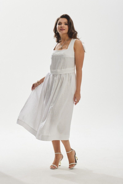 Платье с вышивкой и юбкой расширенной к низу летнее MALI 424-032 молочный - фото 3