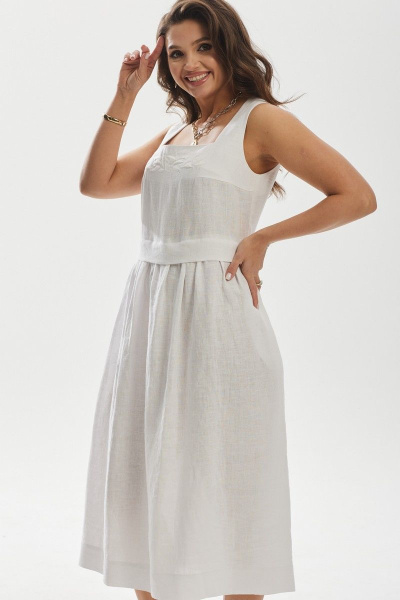 Платье с вышивкой и юбкой расширенной к низу летнее MALI 424-032 молочный - фото 6