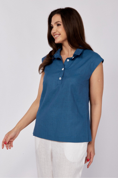 Блуза с застежками и полуприлегающим силуэтом лето MALI 624-018 море - фото 6