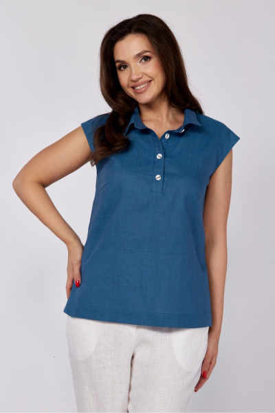 Блуза с застежками и полуприлегающим силуэтом лето MALI 624-018 море - фото 5
