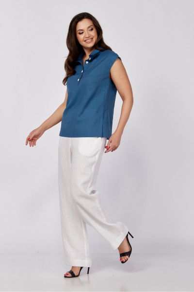 Блуза с застежками и полуприлегающим силуэтом лето MALI 624-018 море - фото 4