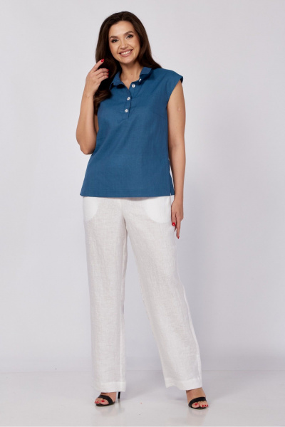 Блуза с застежками и полуприлегающим силуэтом лето MALI 624-018 море - фото 3
