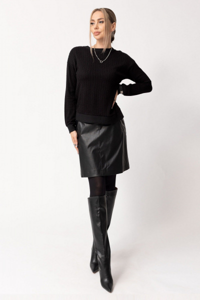 Блузон расширенного силуэта с длинным рукавом и отрезной планкой Golden Valley 6556 черный - фото 1